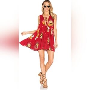 Free People Lovely Day Printed Tunic in Red, size Small